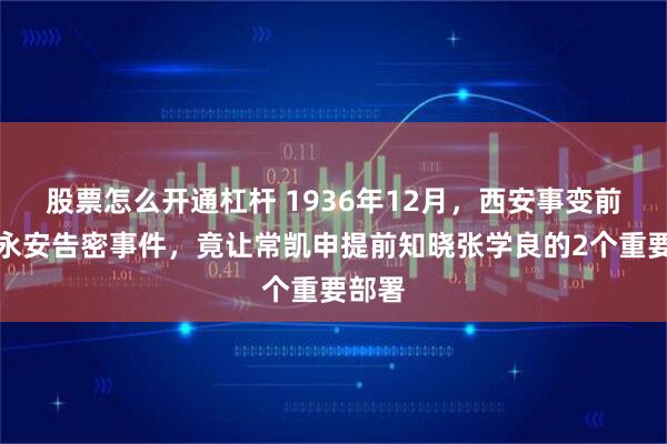 股票怎么开通杠杆 1936年12月，西安事变前，黄永安告密事件，竟让常凯申提前知晓张学良的2个重要部署